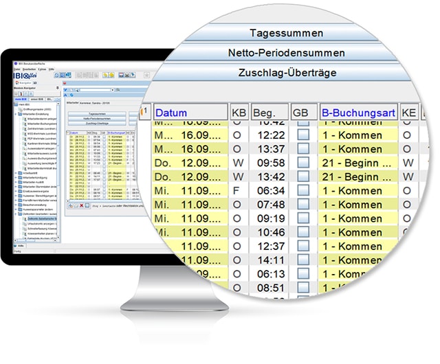 Bildschirmansicht / Monitor Zeitbewertung - Software von IBIX