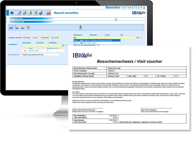 Besucherverwaltung: Monitor-Ansicht in der Besuchermanagement-Software von IBIX